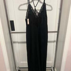 Victoria's Secret Crochet Lace Strappy Jumpsuit Soft Modal Blend black